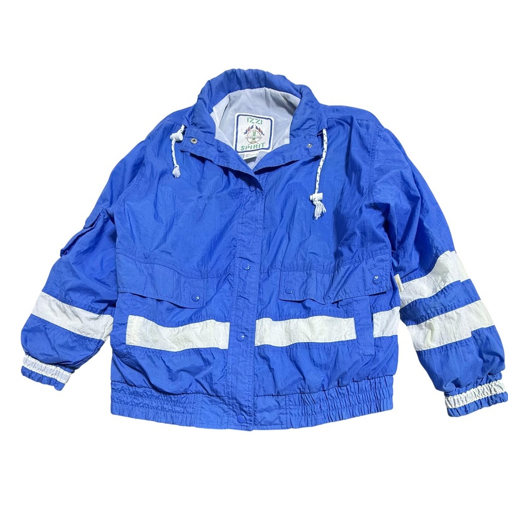Vintage Izzi Spirit Jacket Mens Large Blue Nylon Windbreaker‎ Colorblock 90s